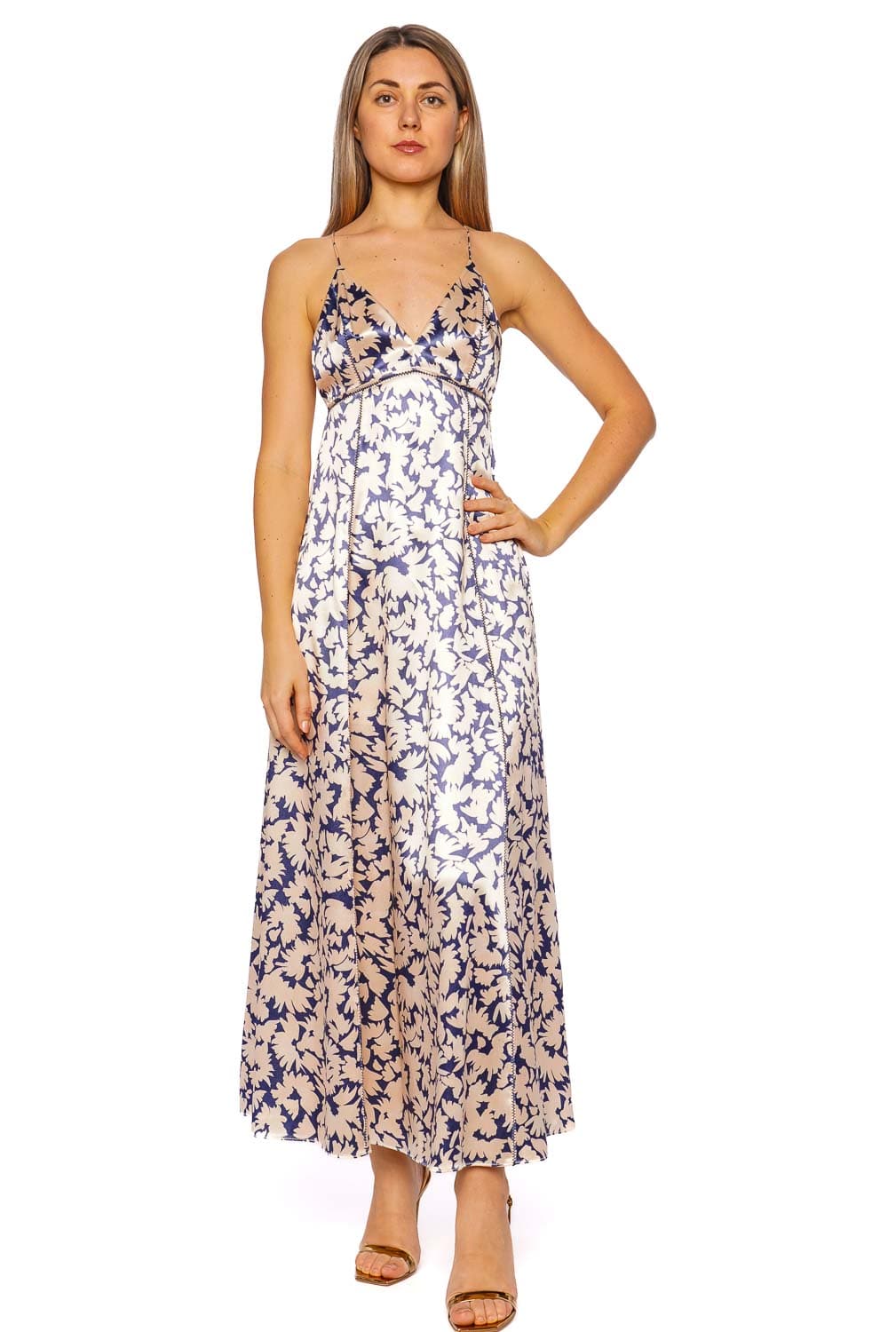 Ulla Johnson Evie Magnolia Satin V Neck Midi Dress