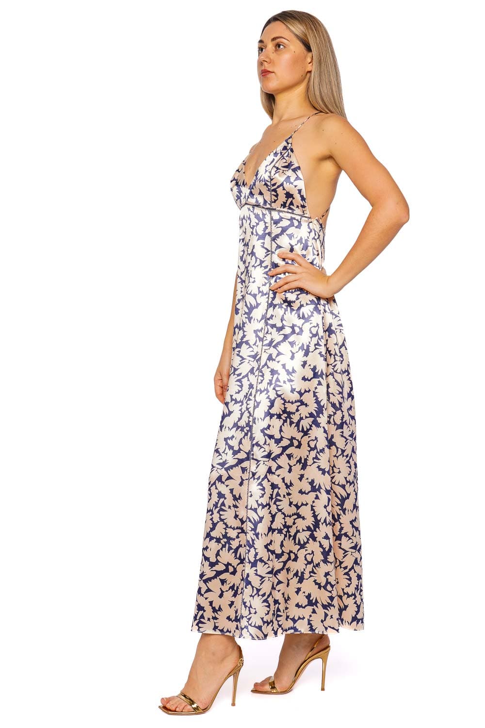 Ulla Johnson Evie Magnolia Satin V Neck Midi Dress