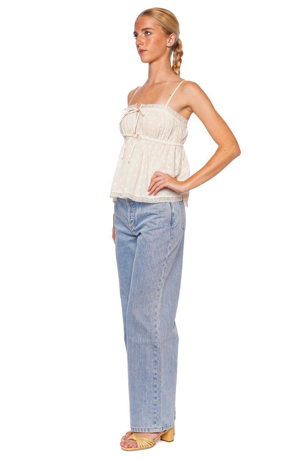 Ulla Johnson Quinn Pristine Dotted Lace Trim Top