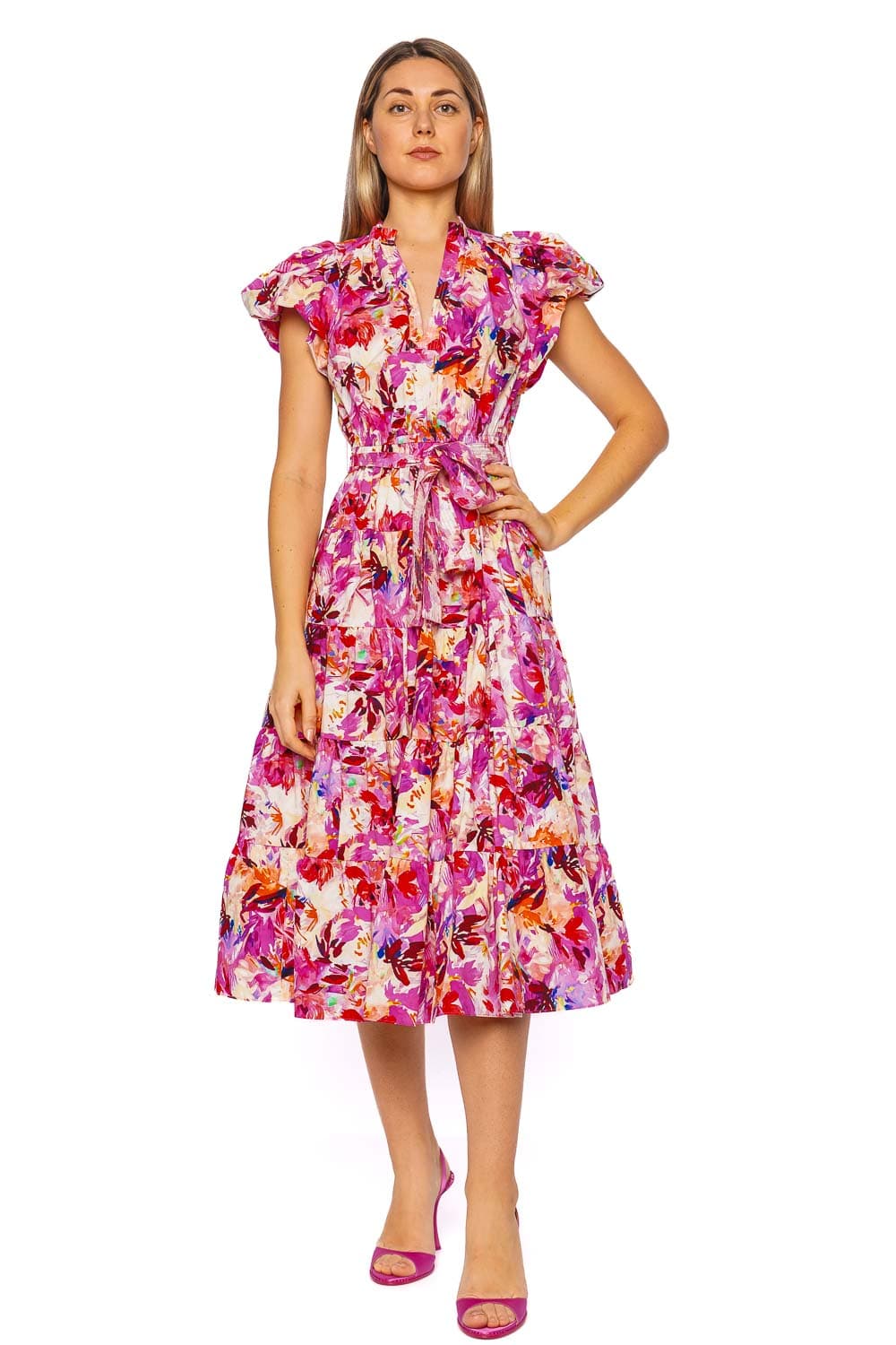 Ulla Johnson Ottilie Azalea Belted Cotton Midi Dress