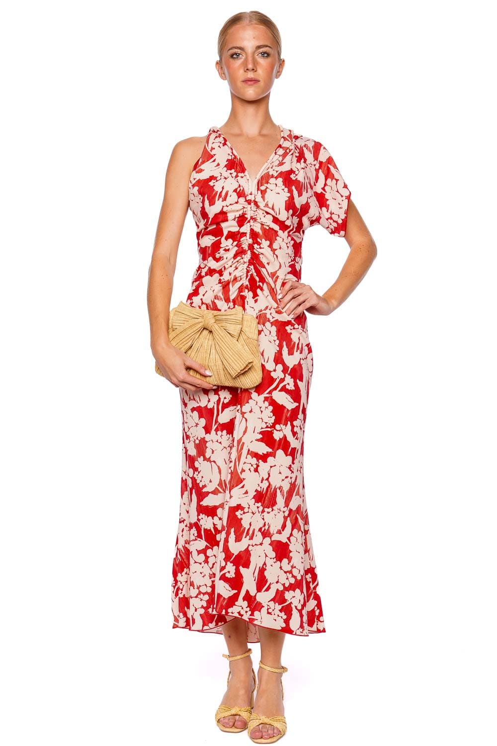 Victoria Beckham Floral Asymmetric Ruched Midi Dress