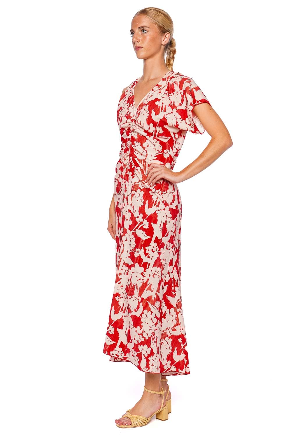 Victoria Beckham Floral Asymmetric Ruched Midi Dress