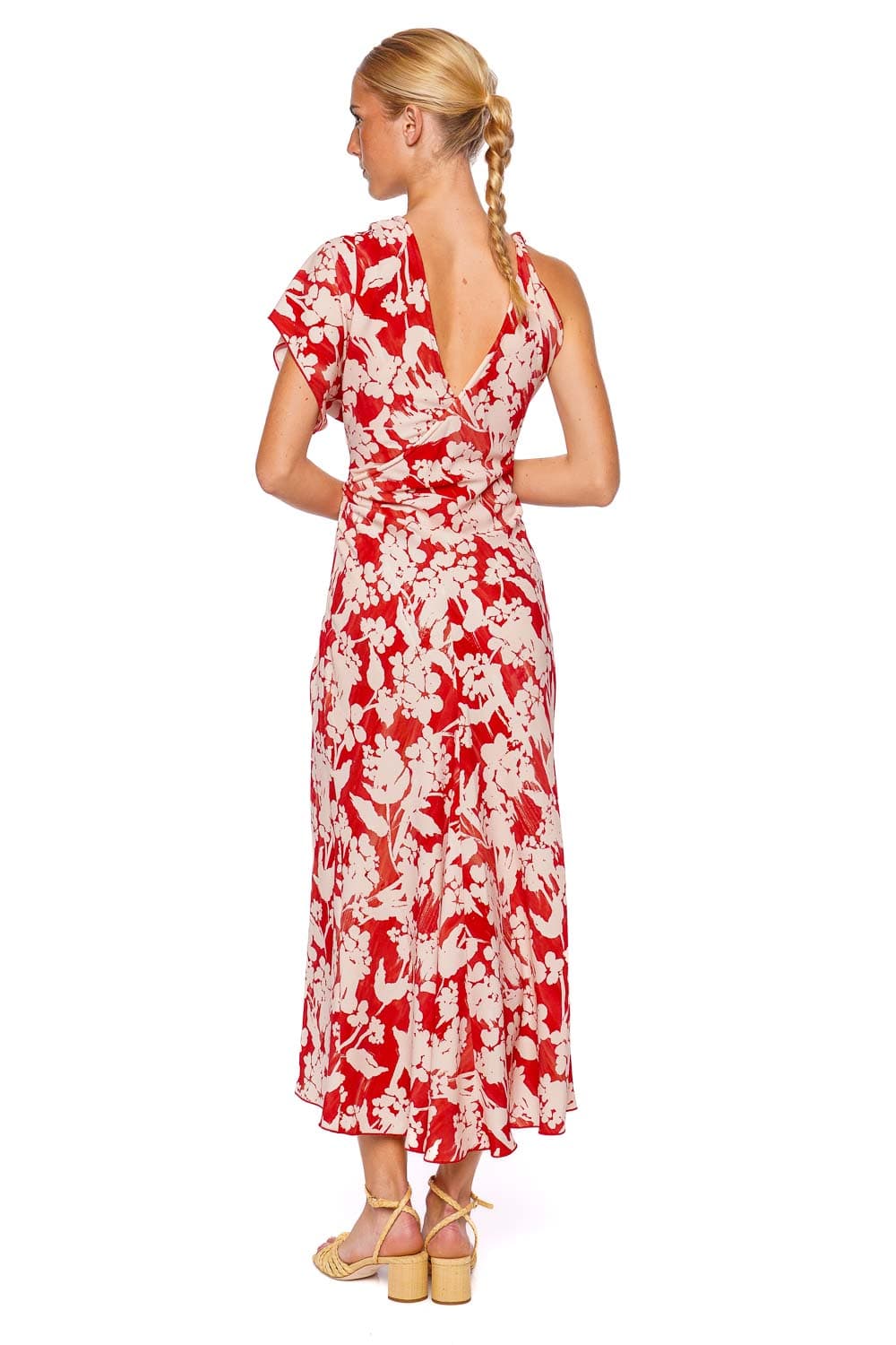 Victoria Beckham Floral Asymmetric Ruched Midi Dress