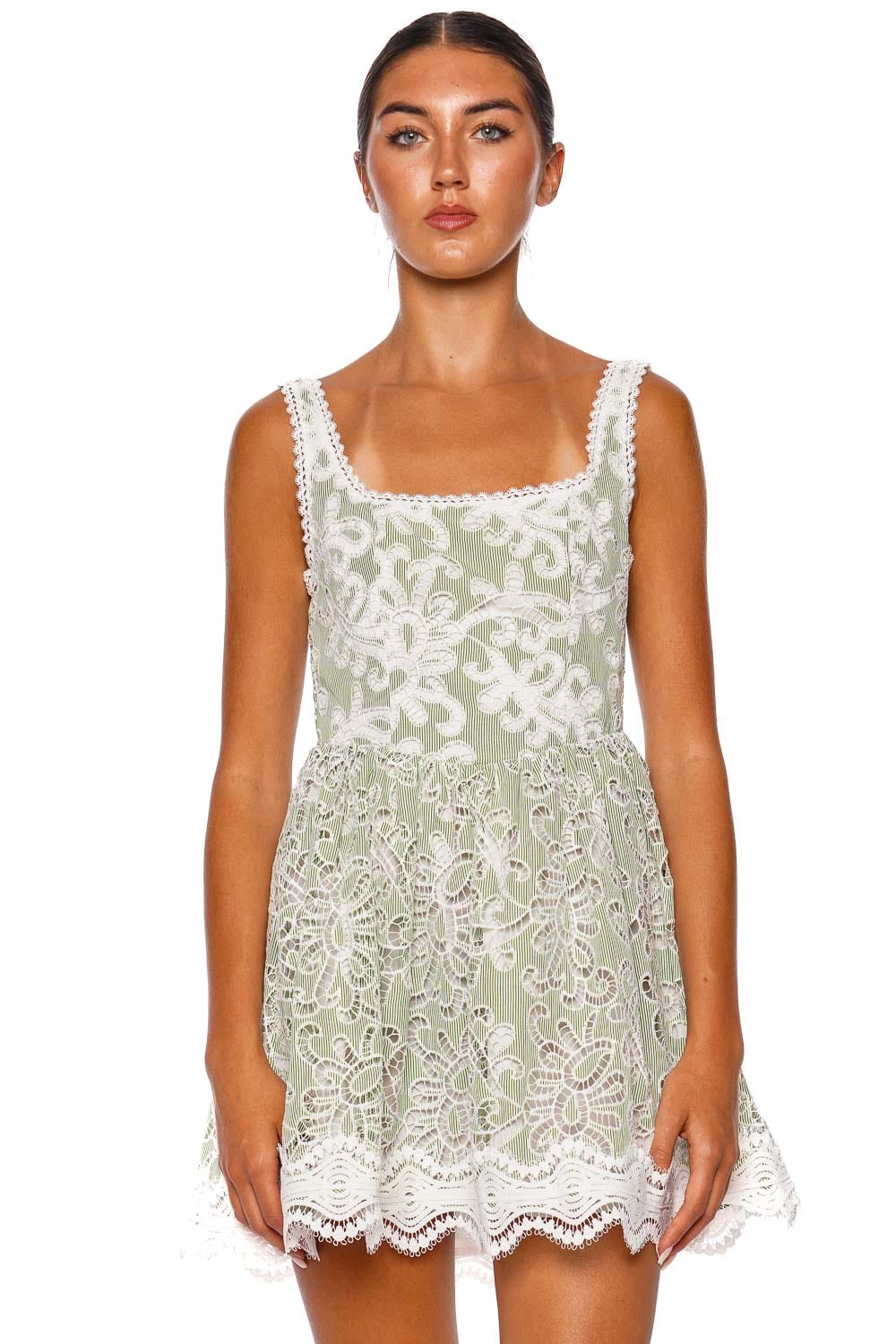 Sissy Embroidered Lace Trim Mini Dress