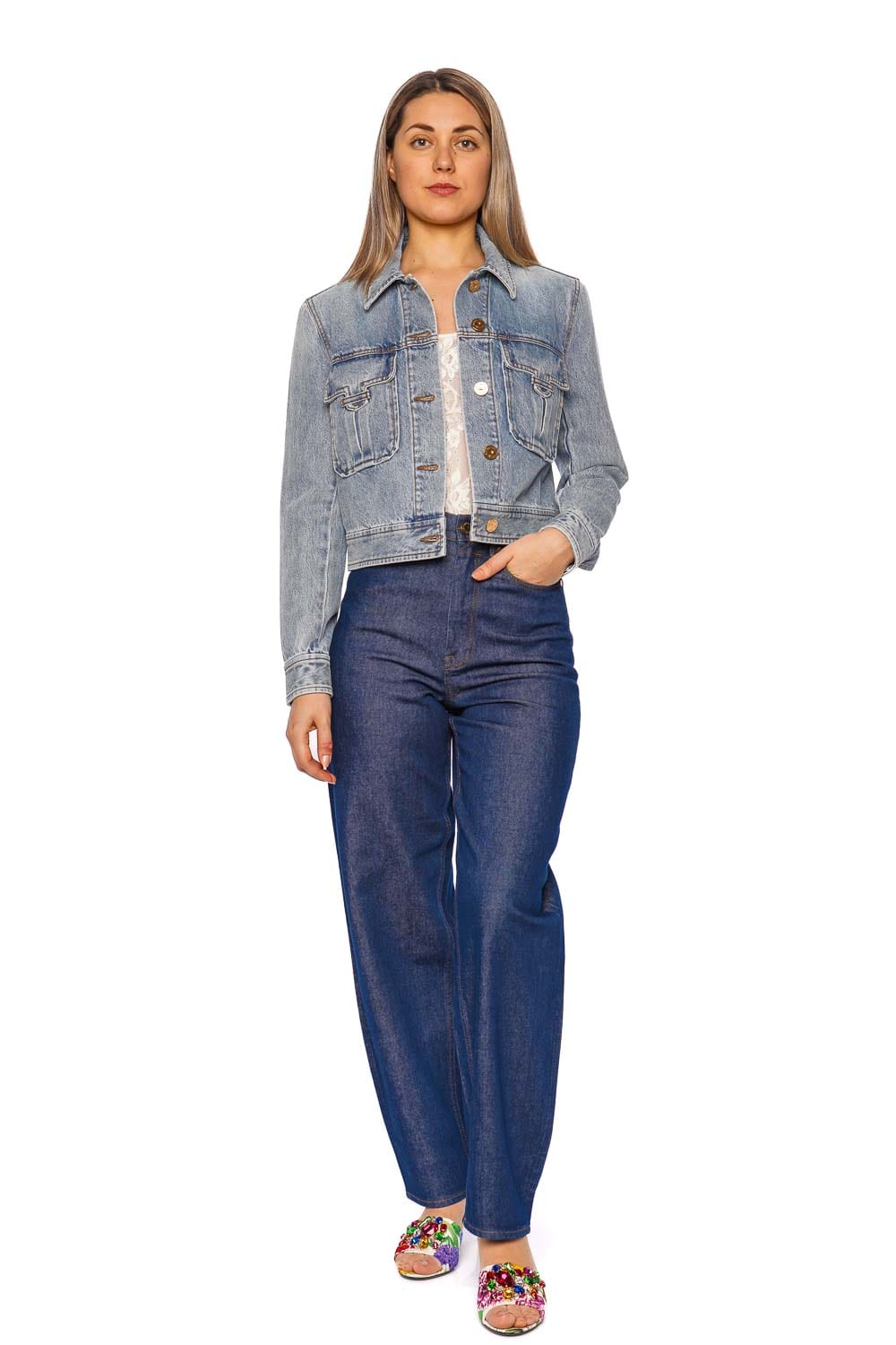 ZIMMERMANN Sea Foam Cropped Denim jacket