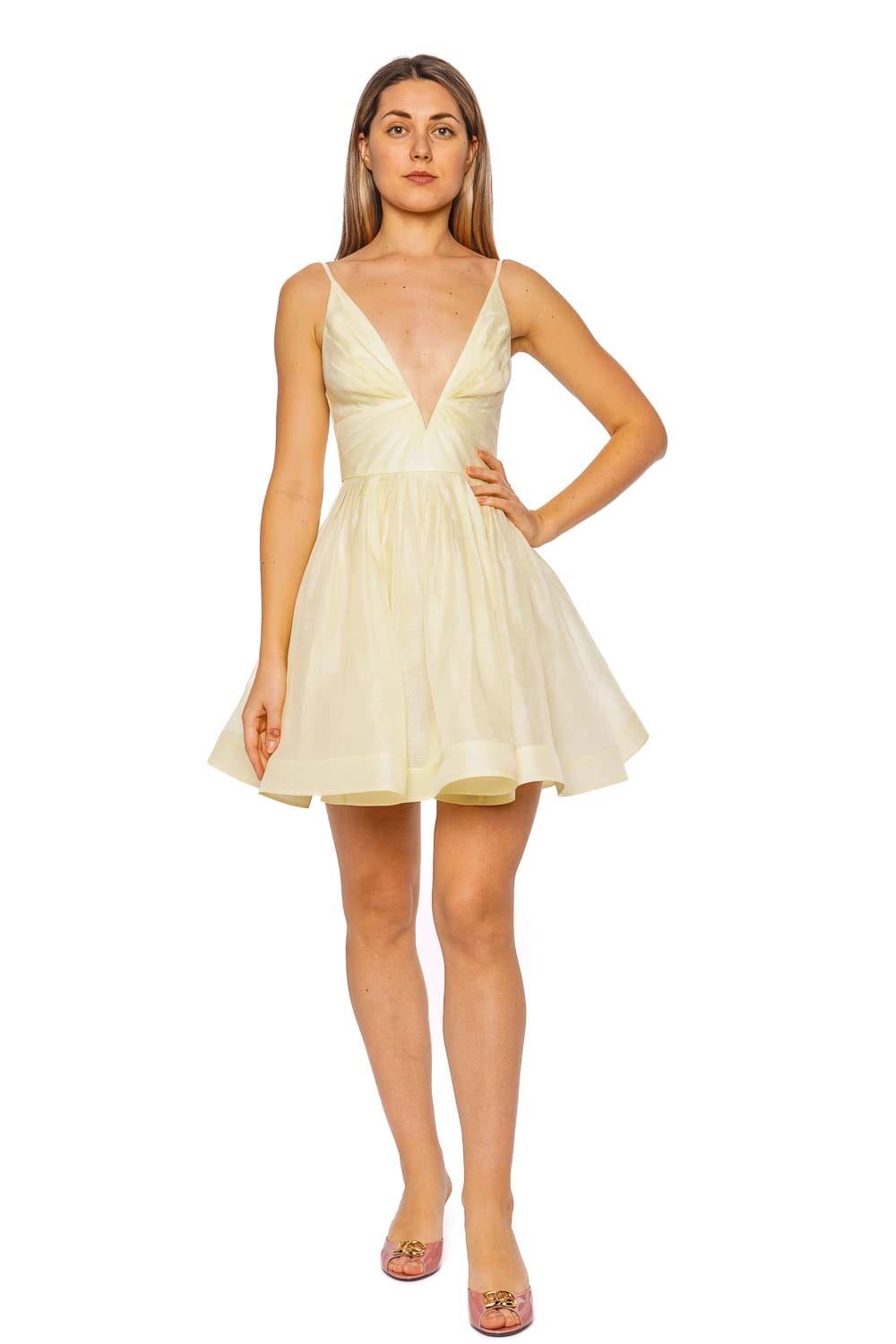 ZIMMERMANN Illuminate Lemon V Neck Mini Dress