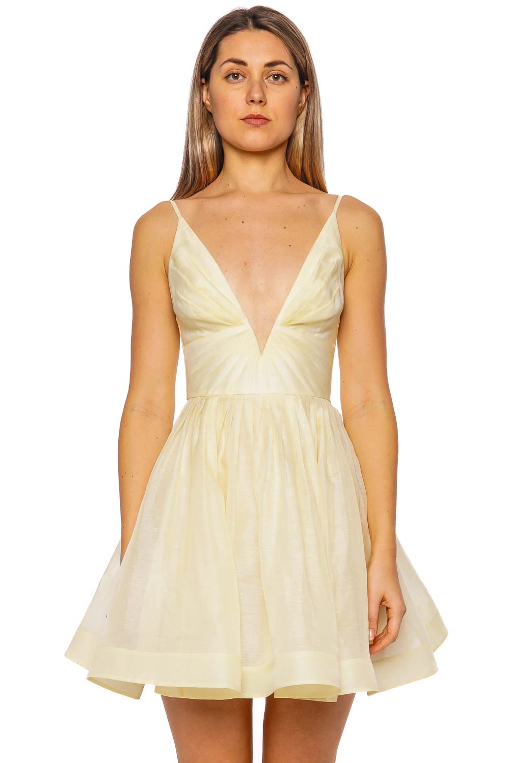 ZIMMERMANN Illuminate Lemon V Neck Mini Dress