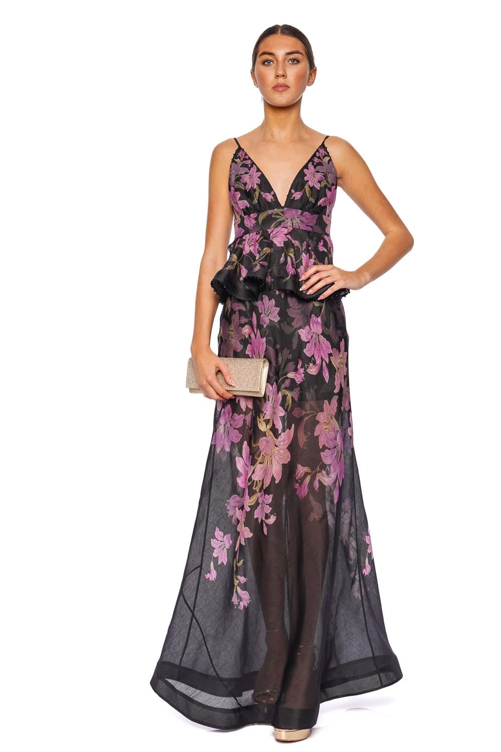 ZIMMERMANN Dawning Black Lily Ruffle Slip Gown