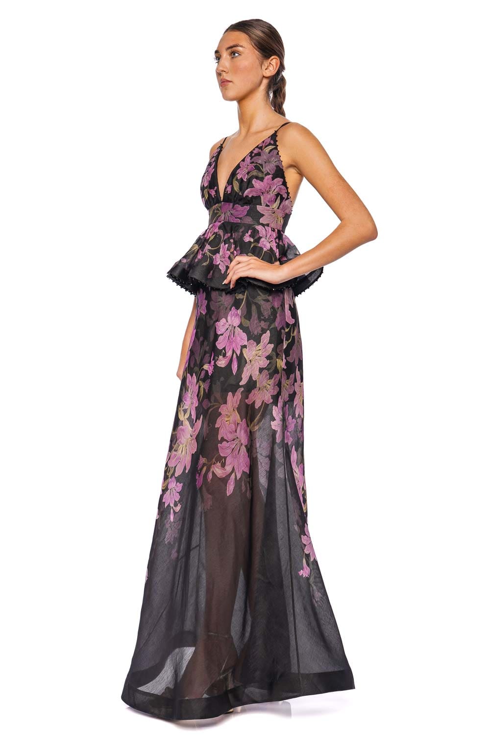 ZIMMERMANN Dawning Black Lily Ruffle Slip Gown