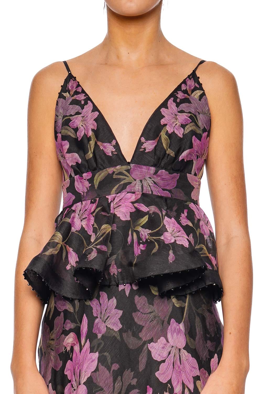 ZIMMERMANN Dawning Black Lily Ruffle Slip Gown