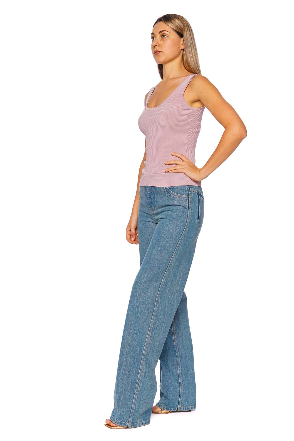Ribbed Dusty Pink Scoop Neck Tank