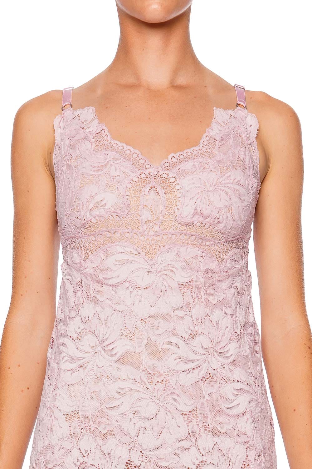 Rabanne Powder Pink Scalloped Lace Maxi Dress