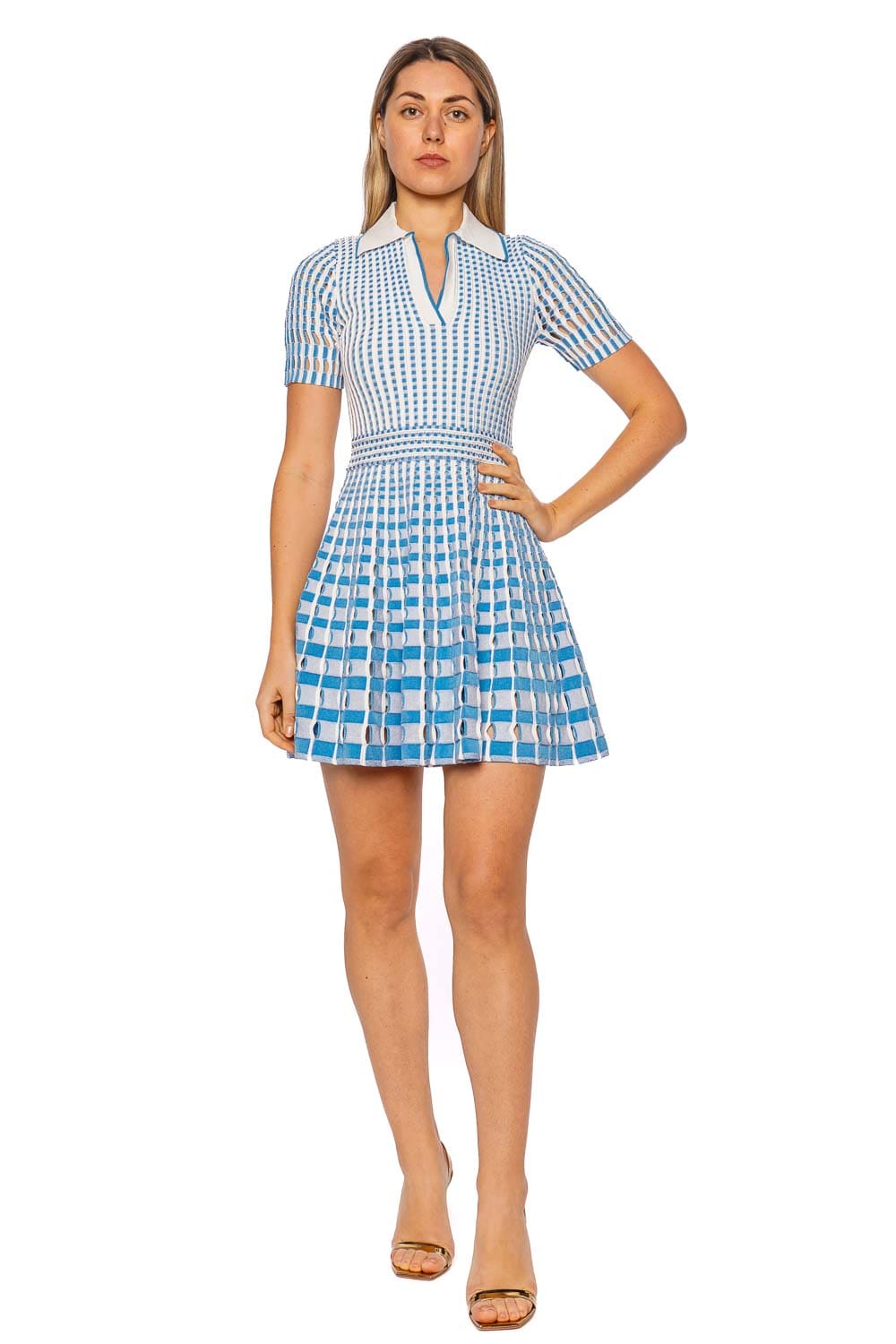 SIMKHAI Tovi Gingham Knit Polo Mini Dress