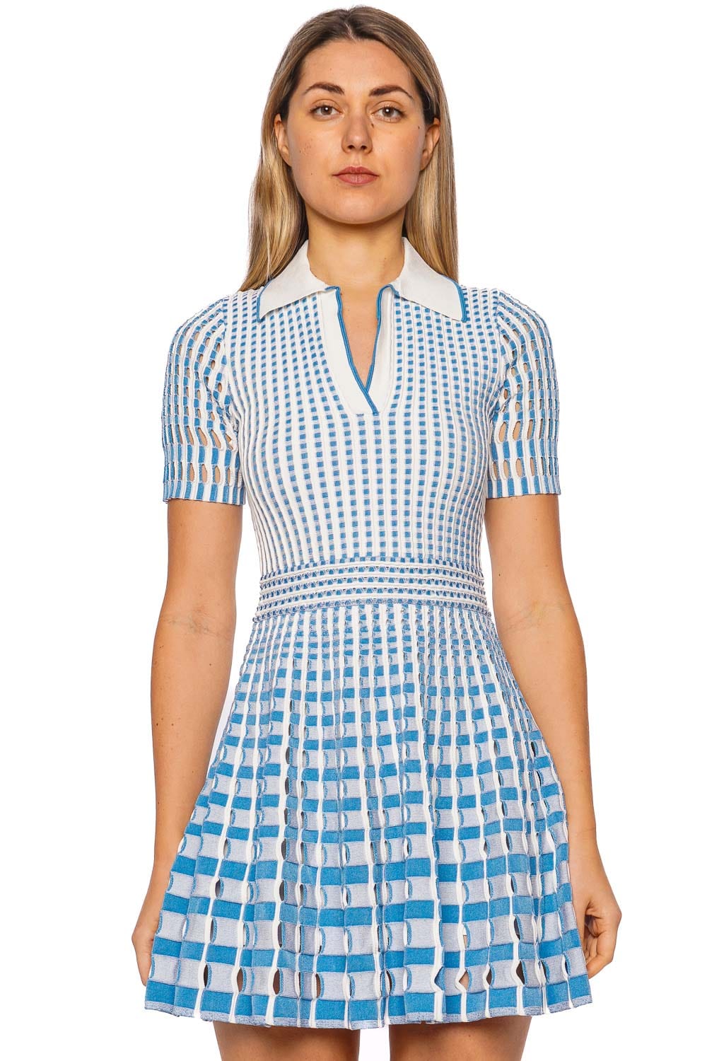 SIMKHAI Tovi Gingham Knit Polo Mini Dress