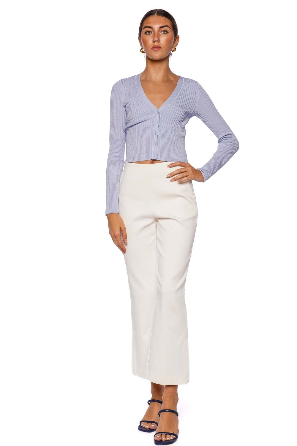 SIMKHAI Ailany Periwinkle Ribbed Knit Cardigan