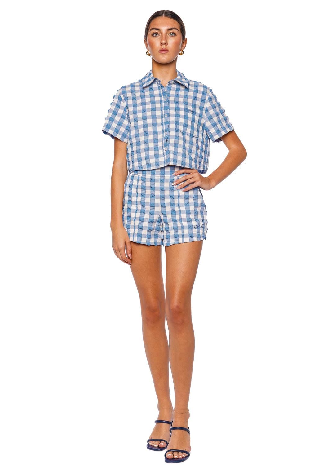 SIMKHAI Solange Gingham Cropped Shirt