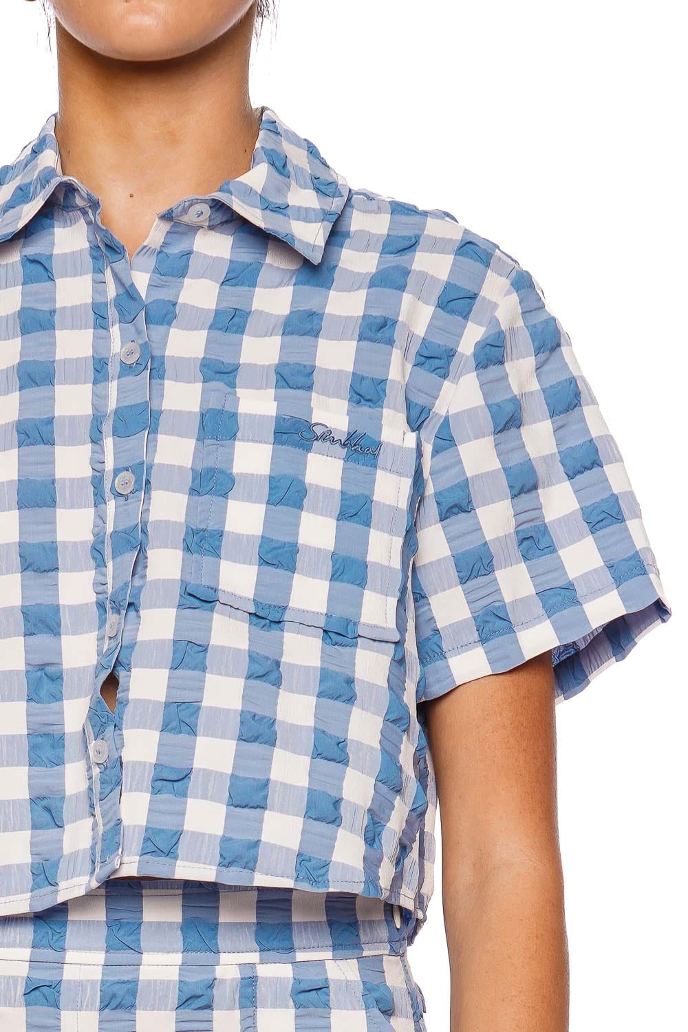 SIMKHAI Solange Gingham Cropped Shirt