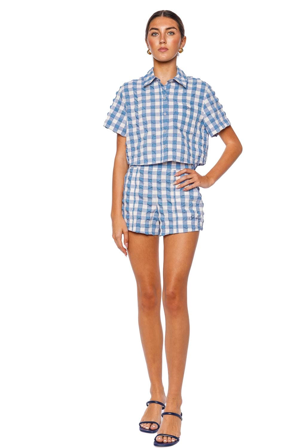 SIMKHAI Dax Blue Gingham Relaxed Short