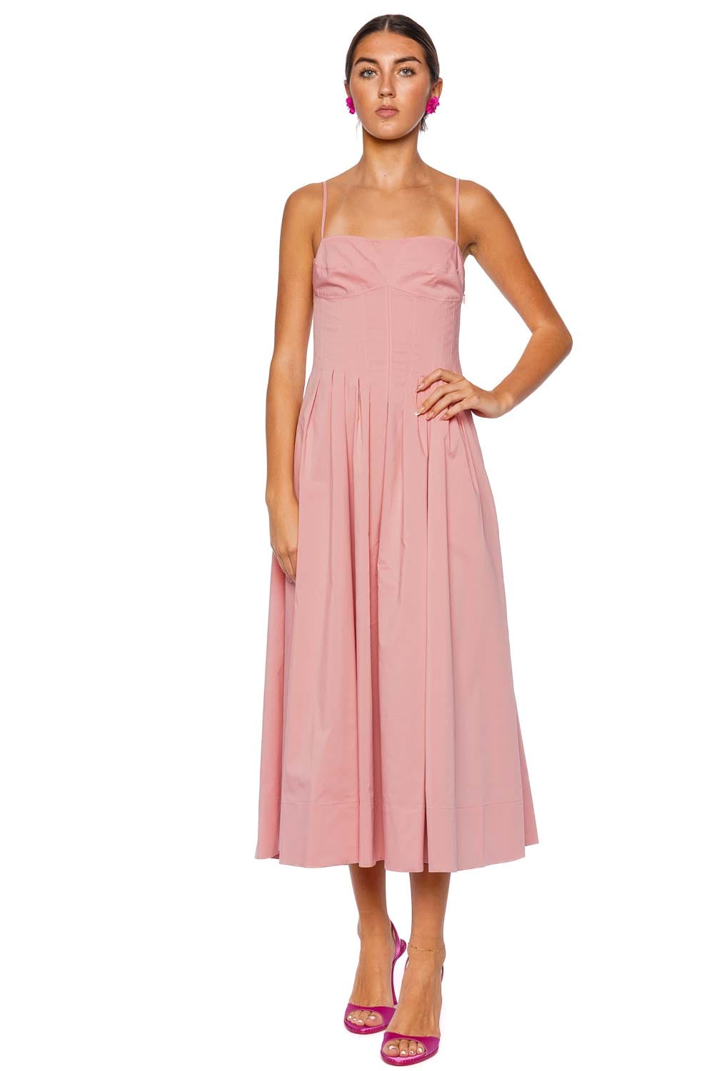 SIMKHAI Kittiy Dusty Rose Bustier Midi Dress