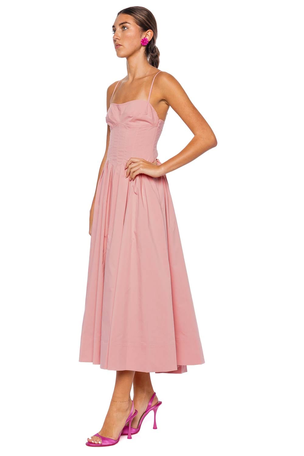 SIMKHAI Kittiy Dusty Rose Bustier Midi Dress