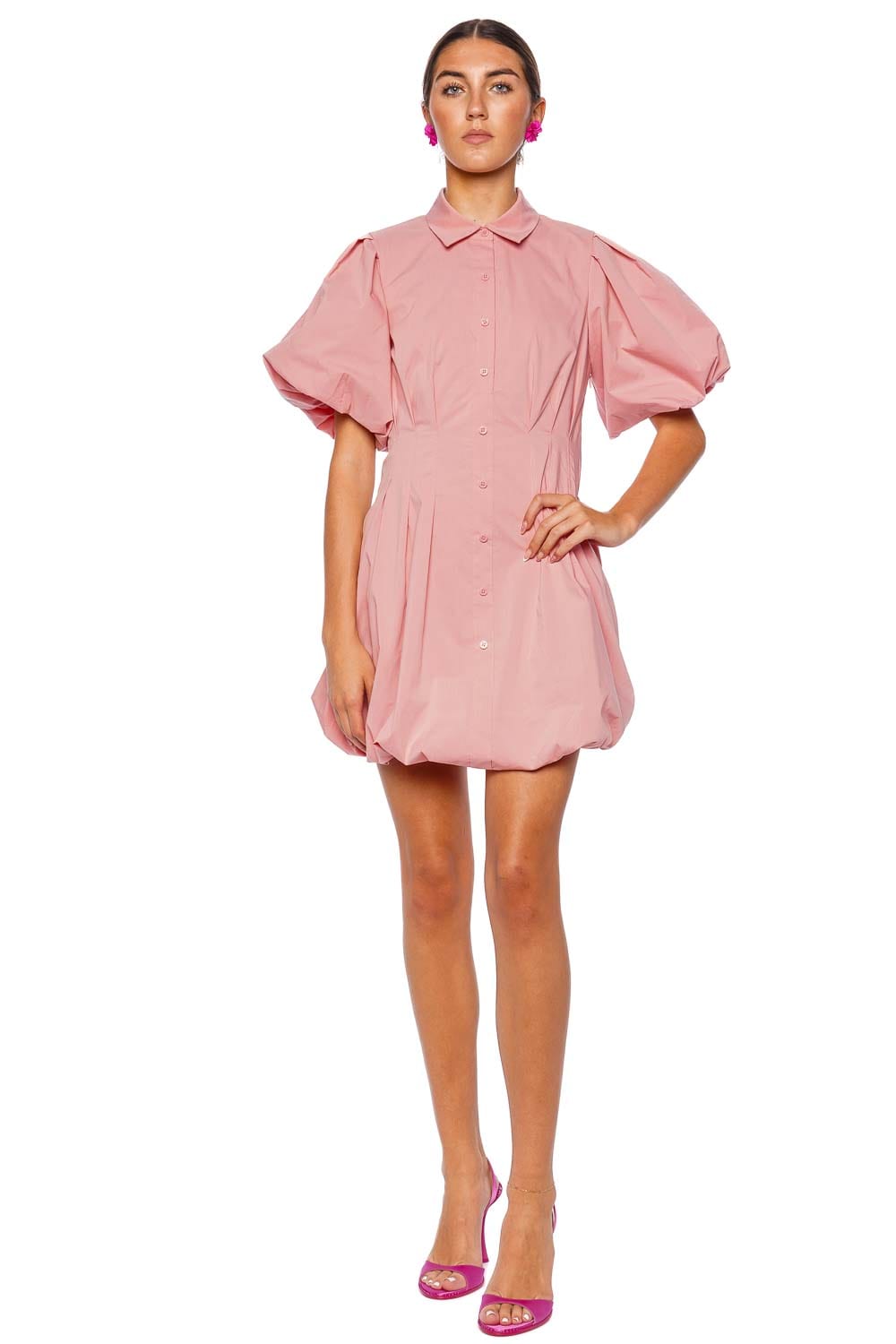 SIMKHAI Cleo Dusty Rose Balloon Mini Dress