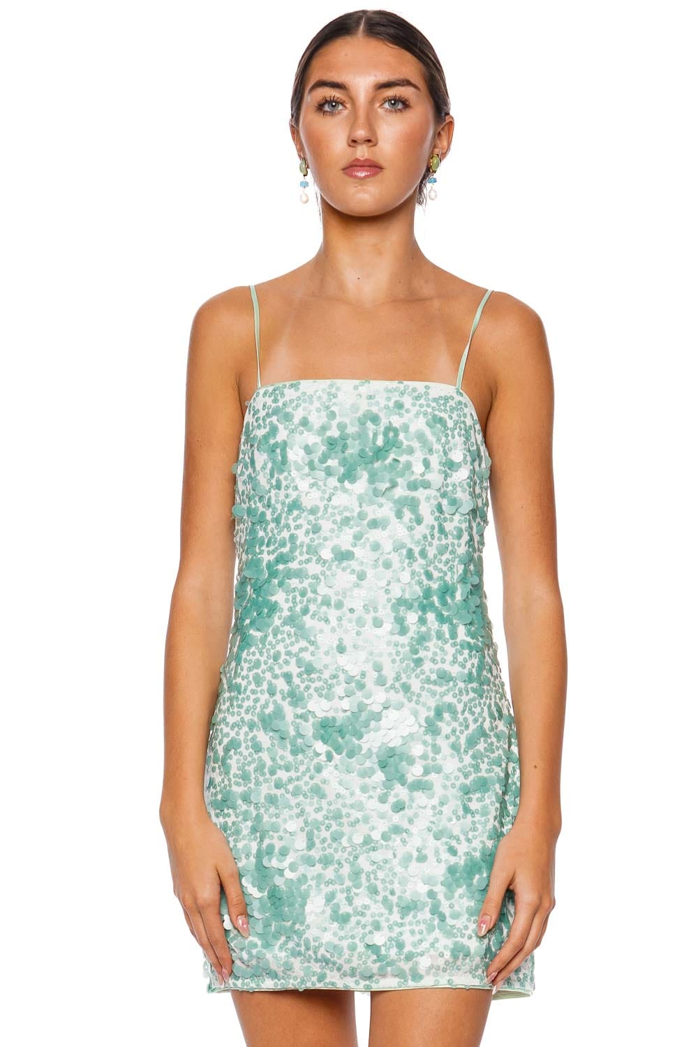 SIMKHAI Lollie Seafoam Embellished Mini Dress