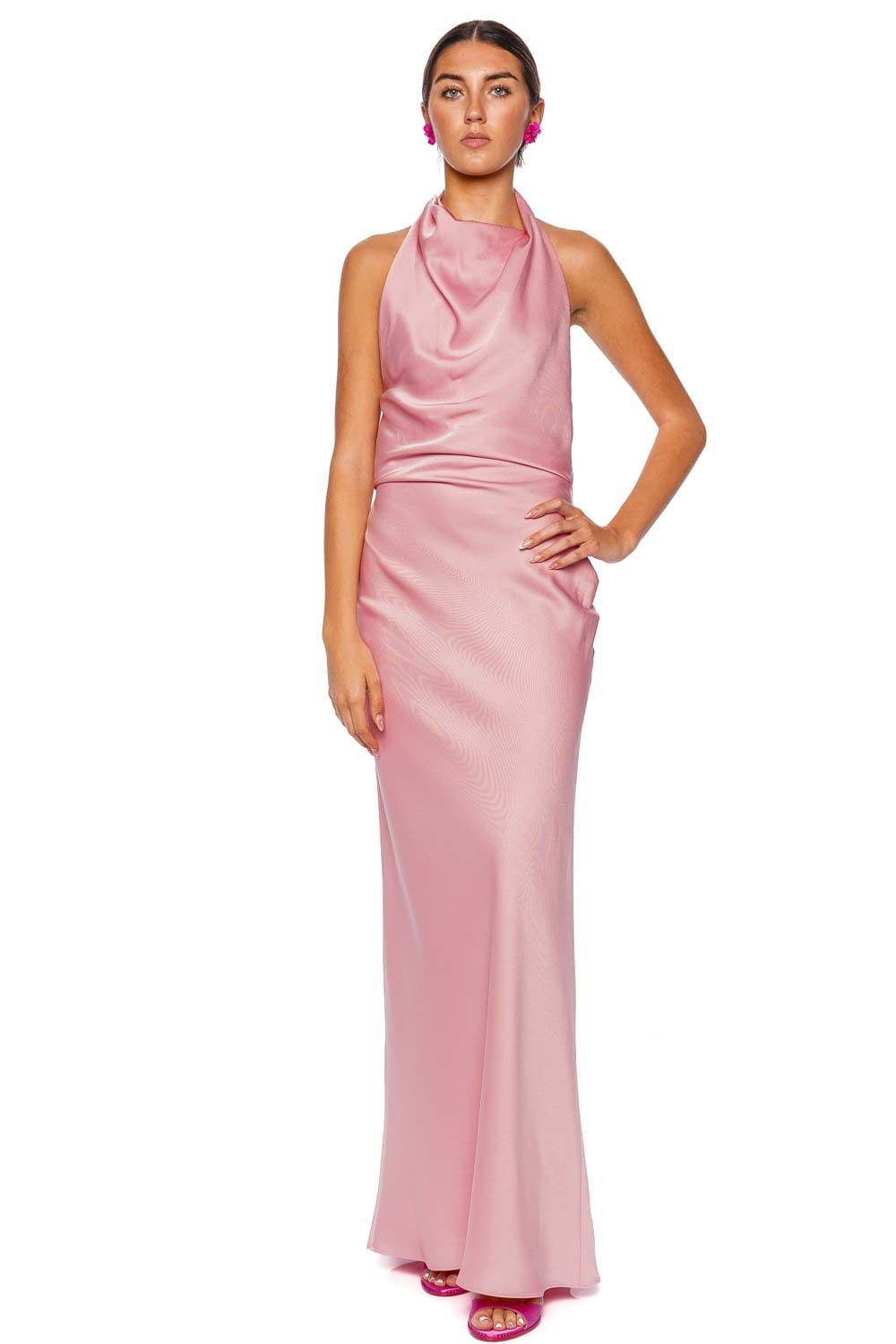 SIMKHAI Reannon Draped Satin Halter Gown