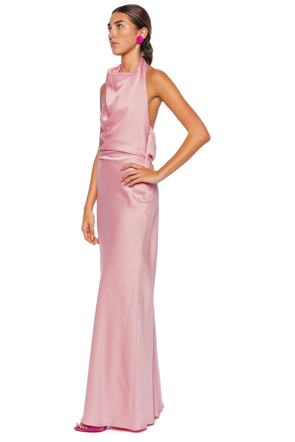 SIMKHAI Reannon Draped Satin Halter Gown