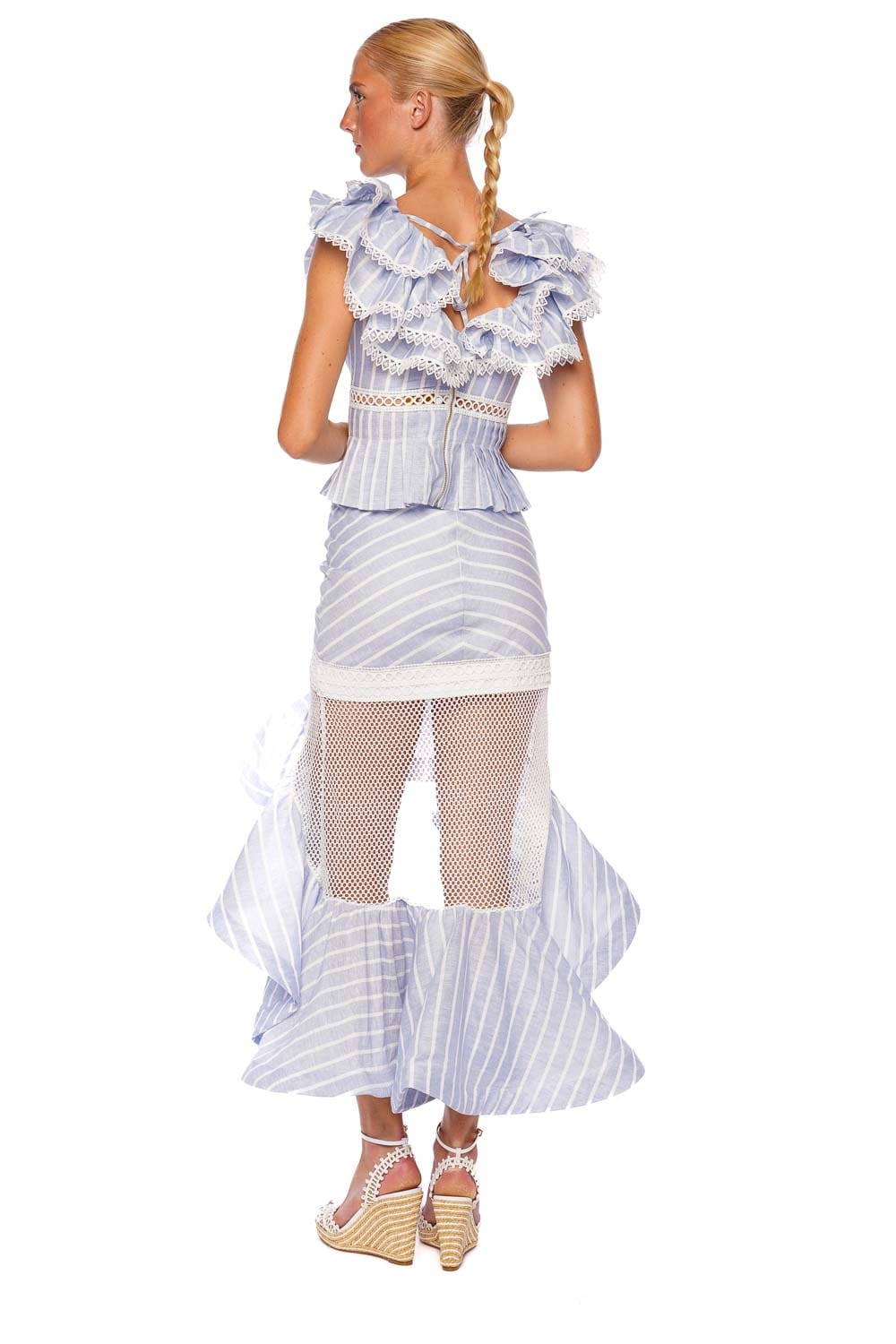 Marine Ruffled Linen Peplum Top