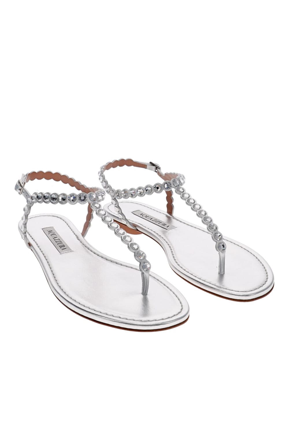 AQUAZZURA Tequila Silver Crystal Leather Sandal