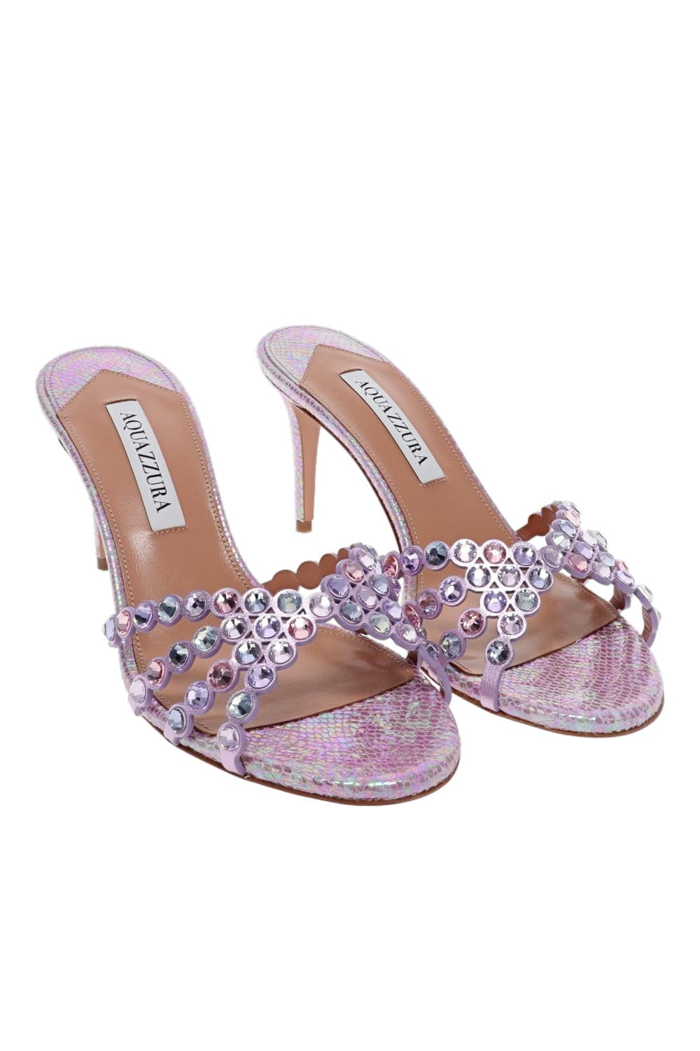 AQUAZZURA Tequila Pink Crystal Leather Mule