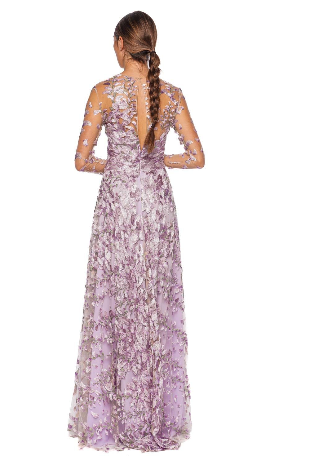 Naeem Khan FLORAL LACE LONG SLEEVE GOWN S25-340G LILAC MULTI