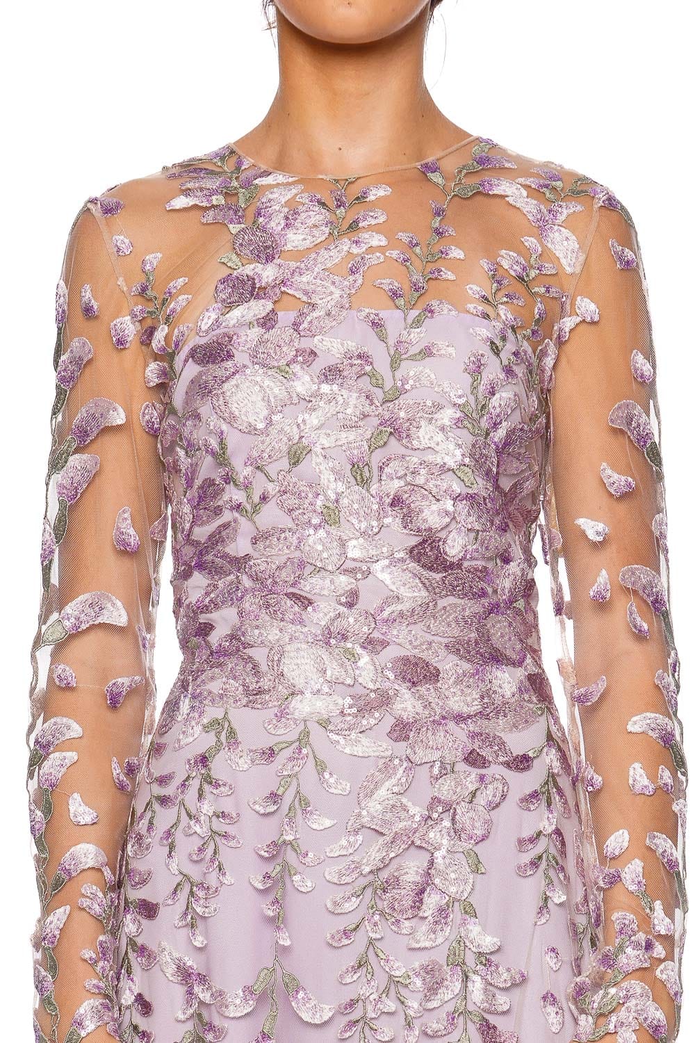 Naeem Khan FLORAL LACE LONG SLEEVE GOWN S25-340G LILAC MULTI