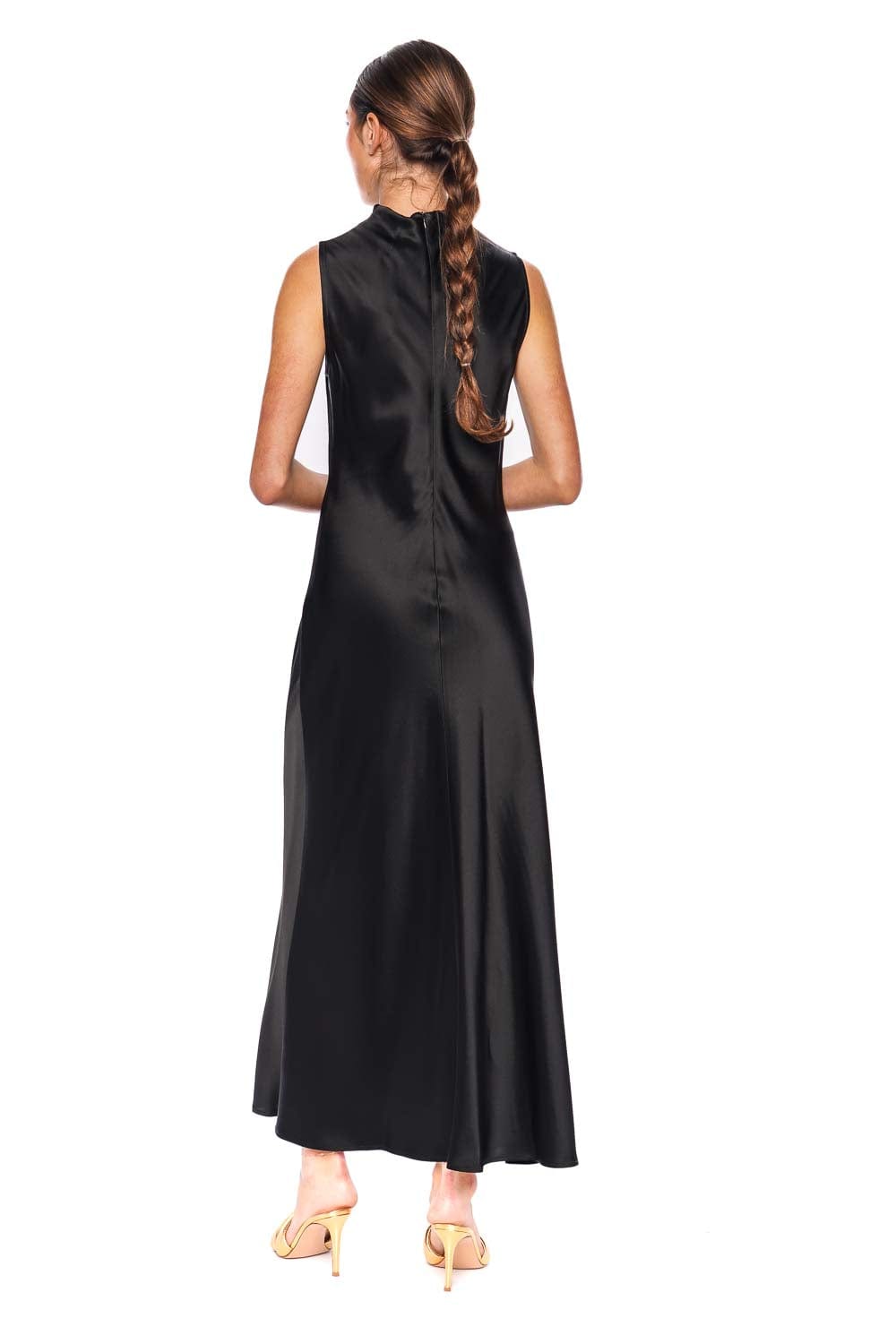 LAPOINTE Black Doubleface Satin Draped Maxi Dress