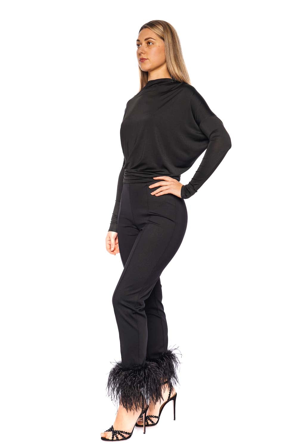 LAPOINTE Black Fitted Pintuck Feather Pant