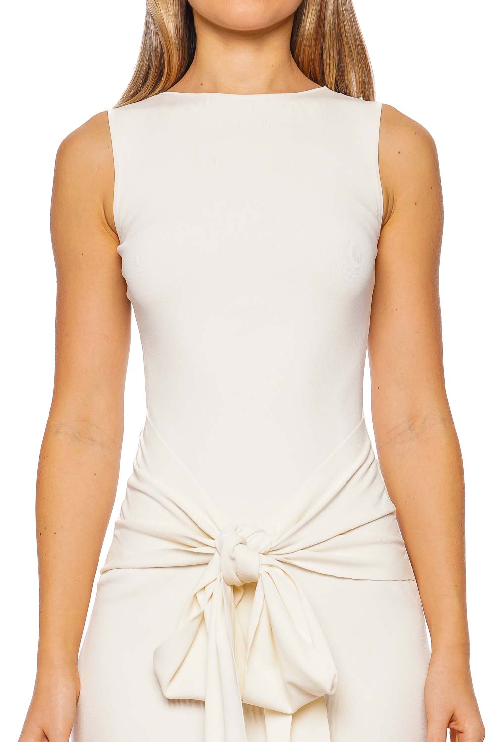 LAPOINTE Cream Knit Tie Waist Midi Dress