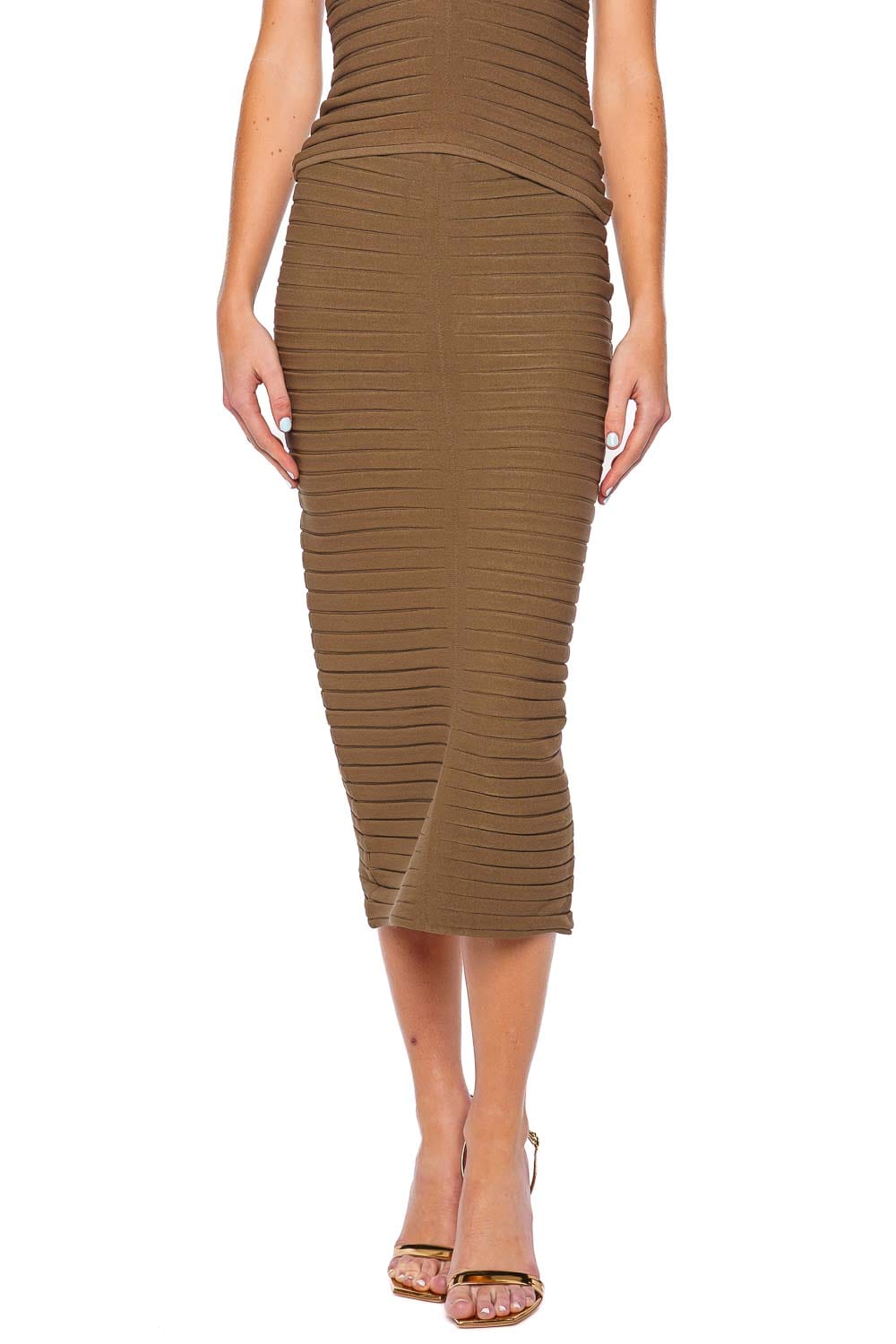 LAPOINTE Dark Olive Wide Ribbed Midi Skirt