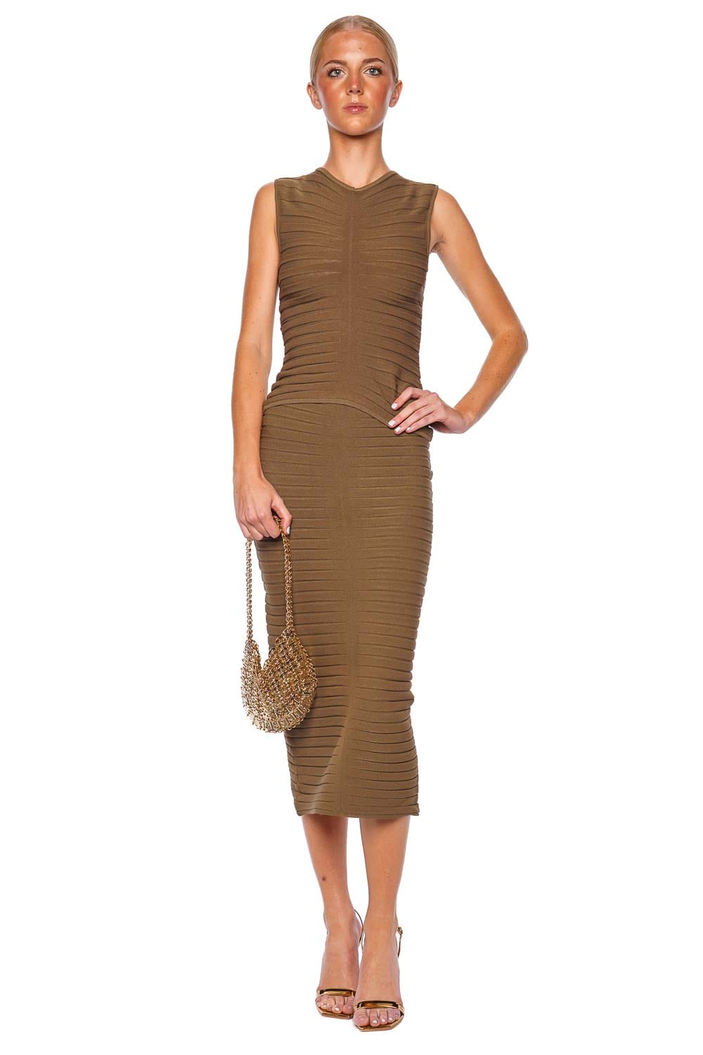 LAPOINTE Dark Olive Wide Ribbed Midi Skirt