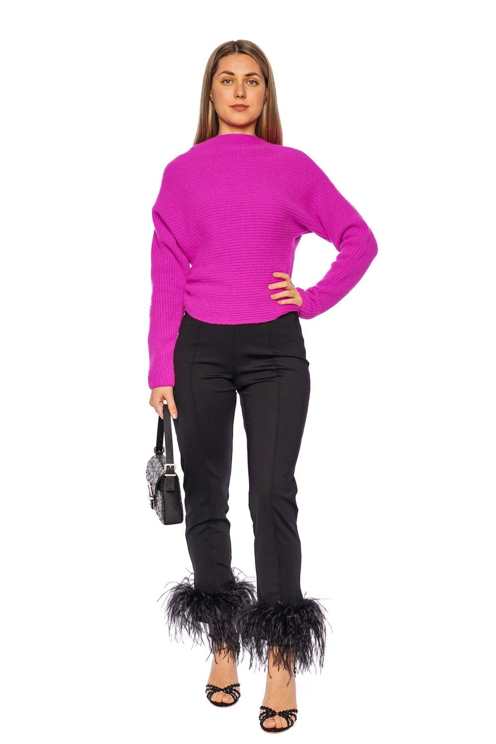 LAPOINTE Fuchsia Asymmetric Cashmere Sweater