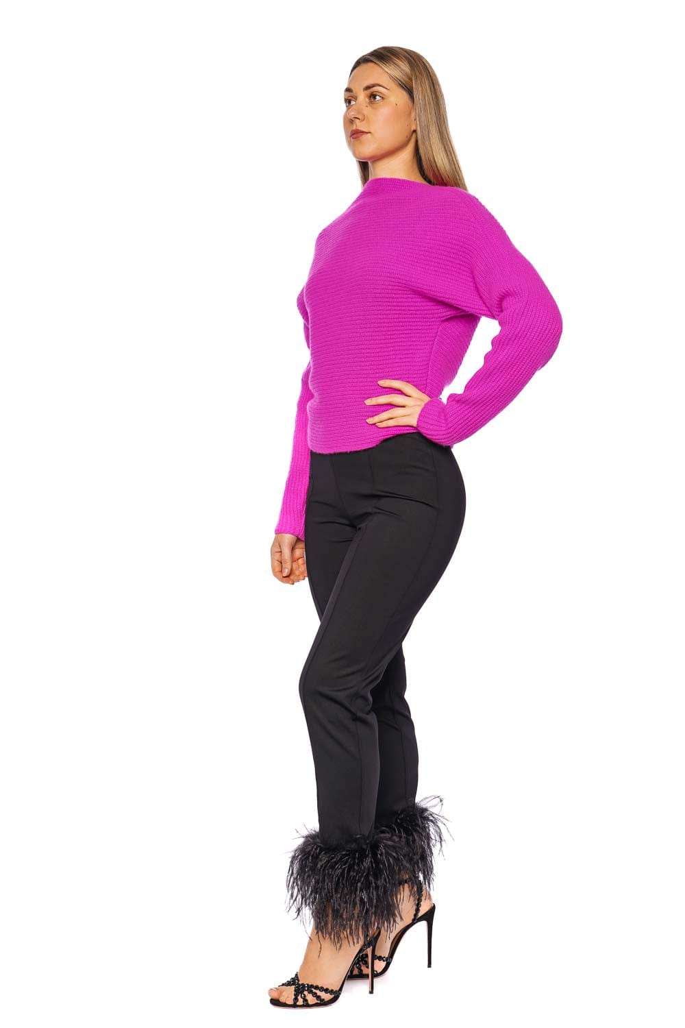 LAPOINTE Fuchsia Asymmetric Cashmere Sweater