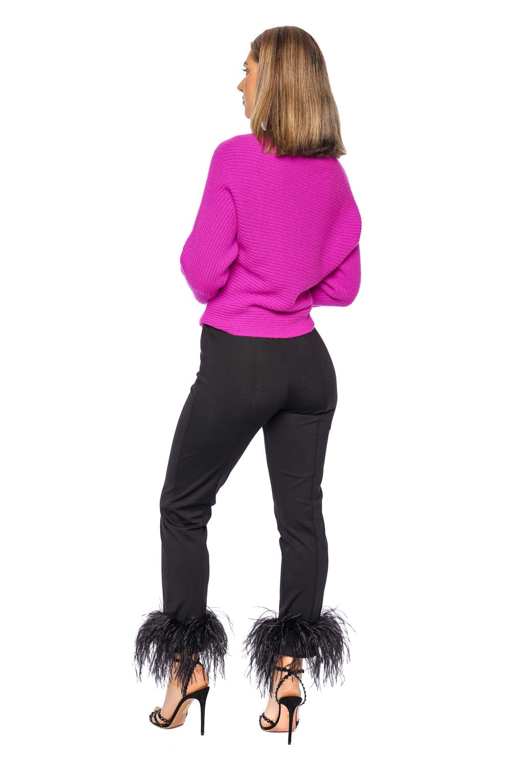 LAPOINTE Fuchsia Asymmetric Cashmere Sweater