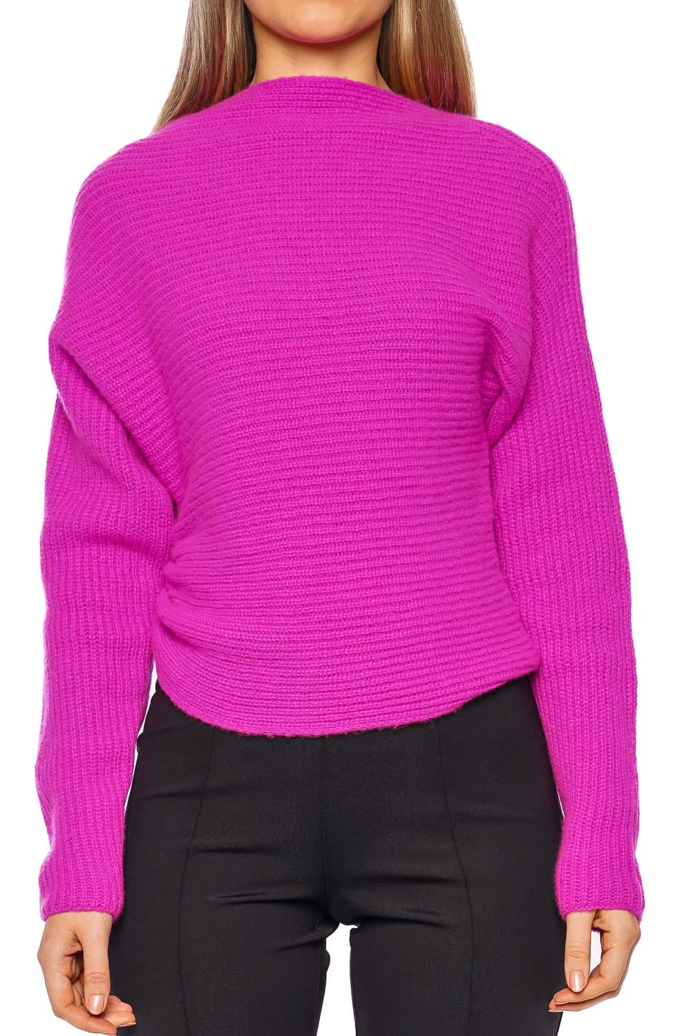 LAPOINTE Fuchsia Asymmetric Cashmere Sweater