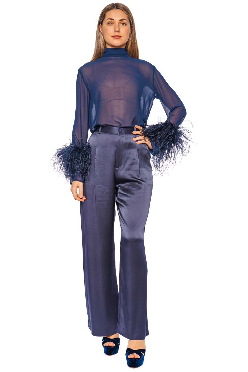 LAPOINTE Ink Feathered High Neck Top