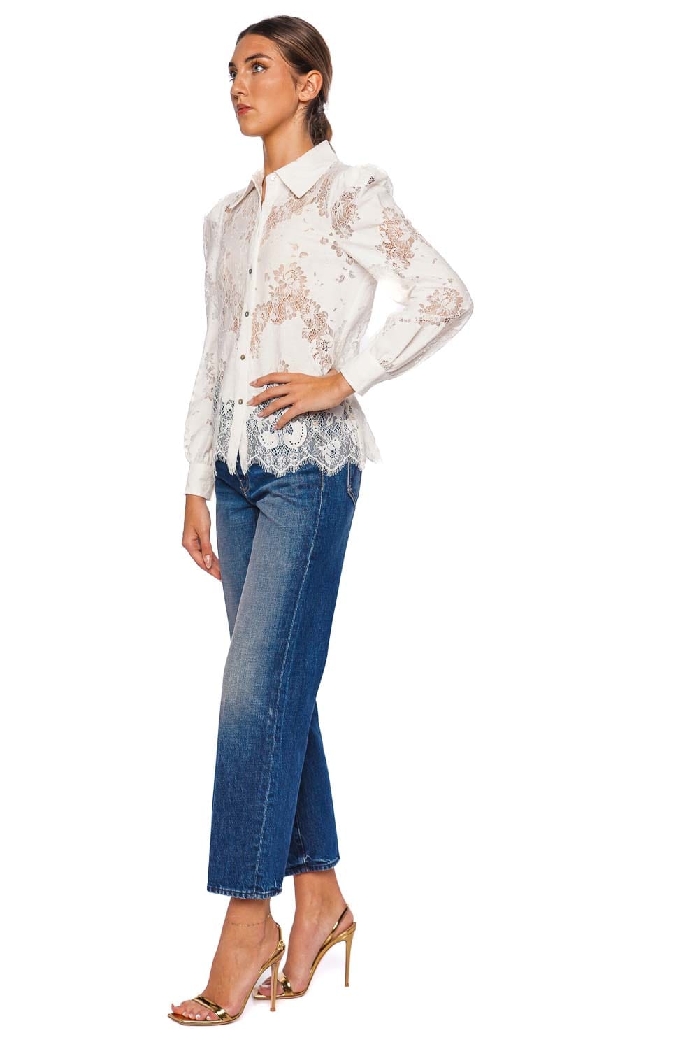 L'AGENCE Jenica Ivory Long Sleeve Lace Blouse