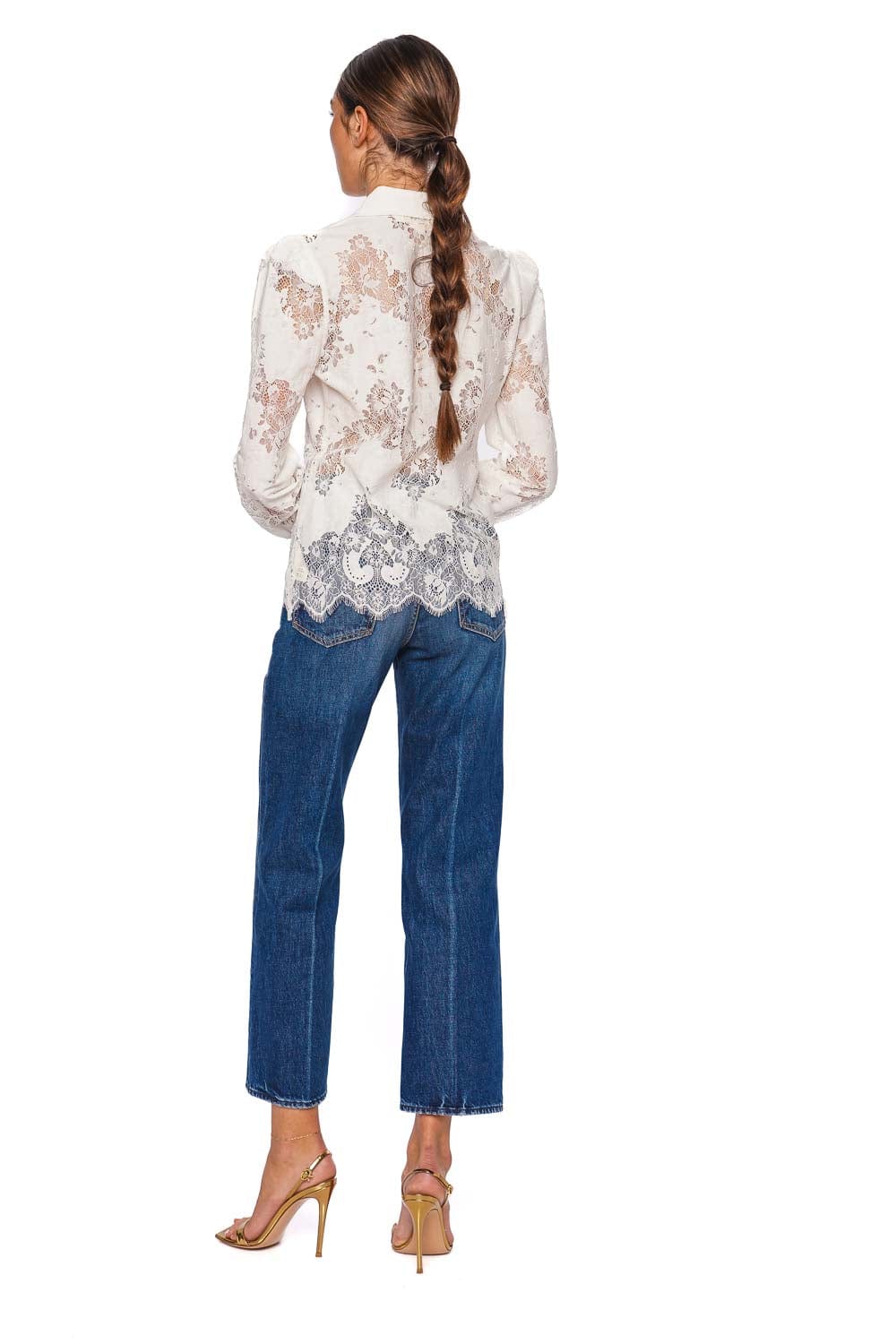 L'AGENCE Jenica Ivory Long Sleeve Lace Blouse