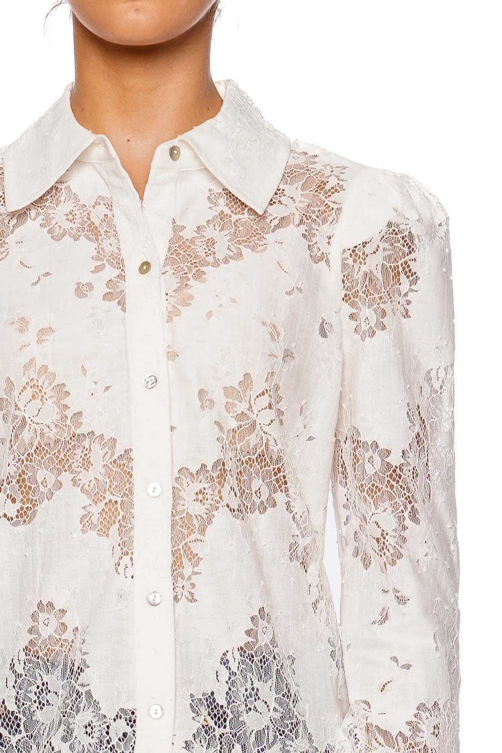 L'AGENCE Jenica Ivory Long Sleeve Lace Blouse