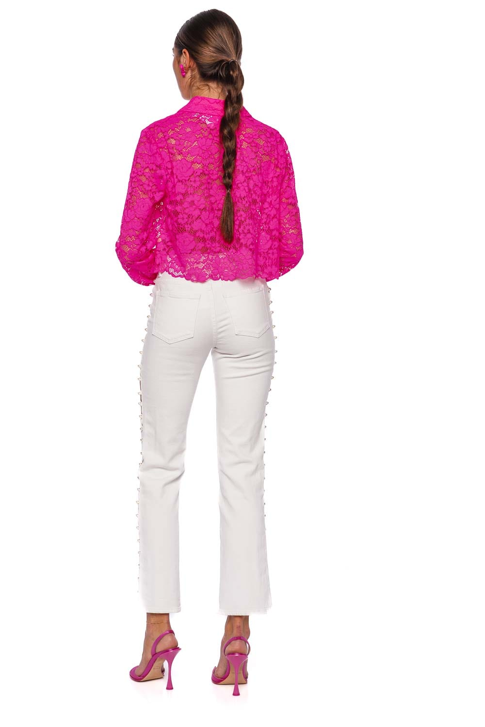 L'AGENCE Akemi Pink Lace Cropped Blouse