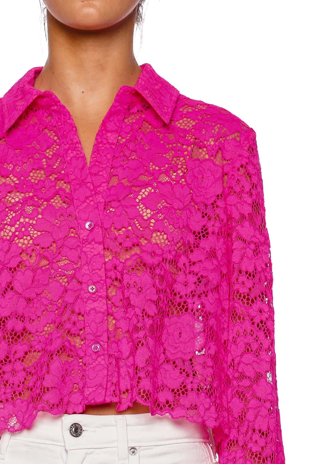 L'AGENCE Akemi Pink Lace Cropped Blouse