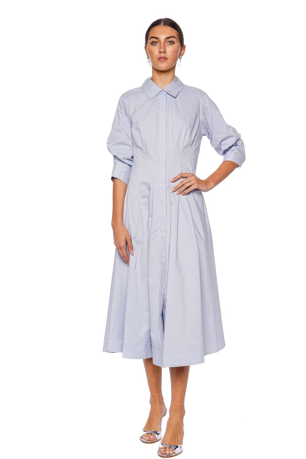 SIMKHAI Jazz Pintuck Midi Shirt Dress