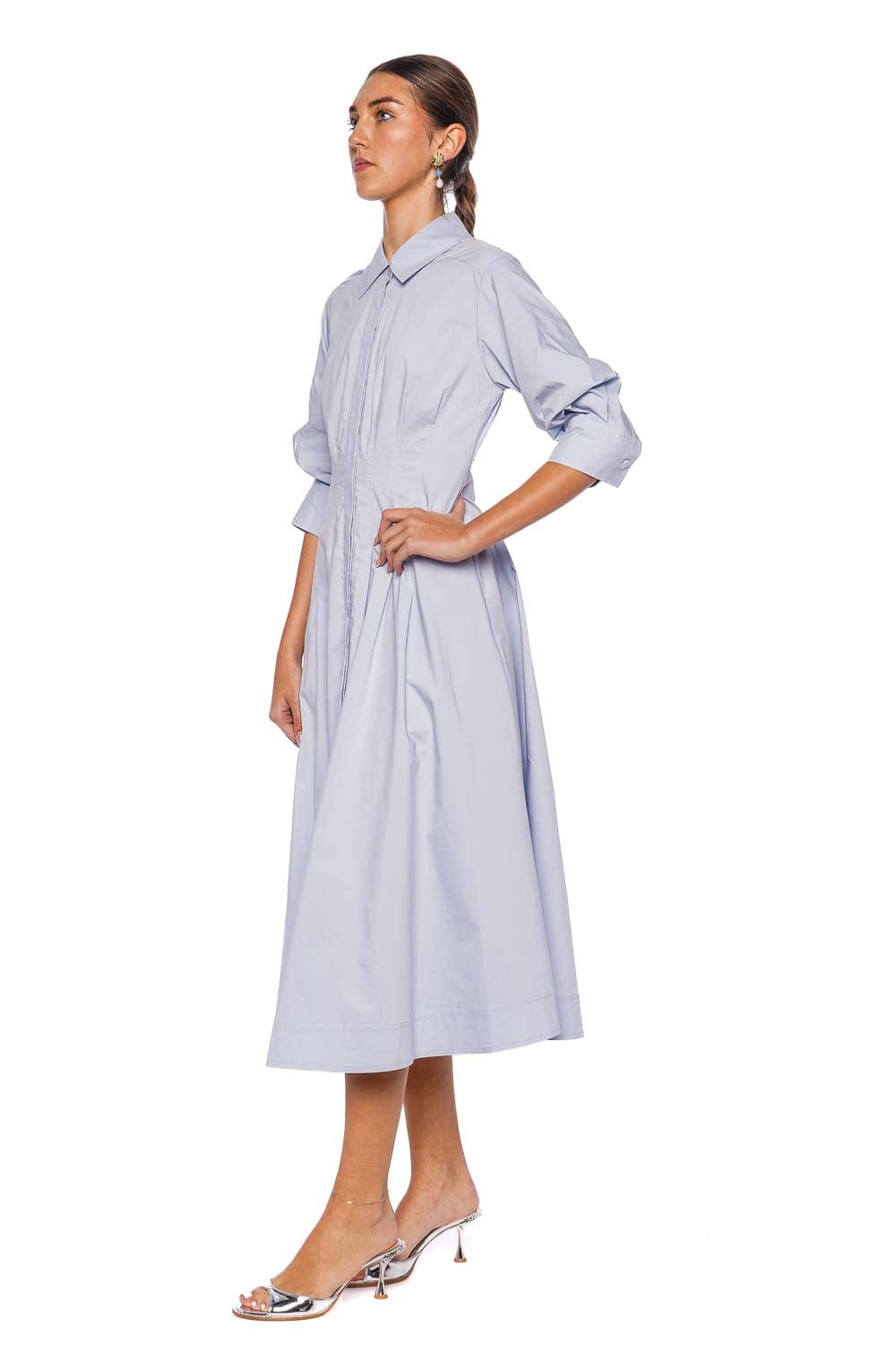 SIMKHAI Jazz Pintuck Midi Shirt Dress